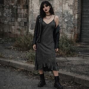 Rampage Animal Print Ruffled Slip Midi Dress Y2K V Neck Size 11 Whimsigoth